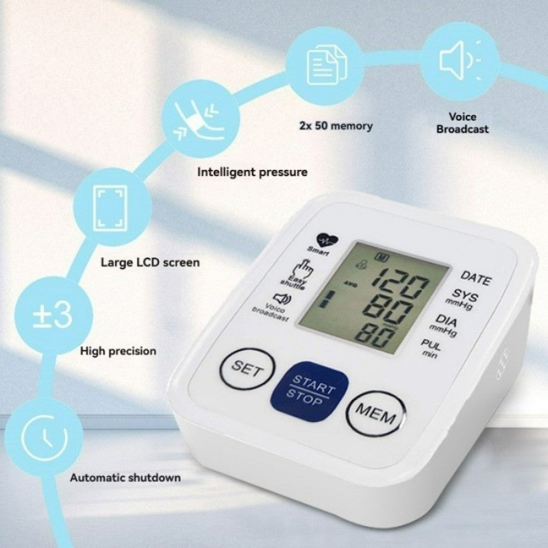 Multifunctional Advanced Upper Arm Blood Pressure Monitor With Adjustable Armband, Large Display And Dual 99 Reading Memory Function For Convenient Home Monitoring