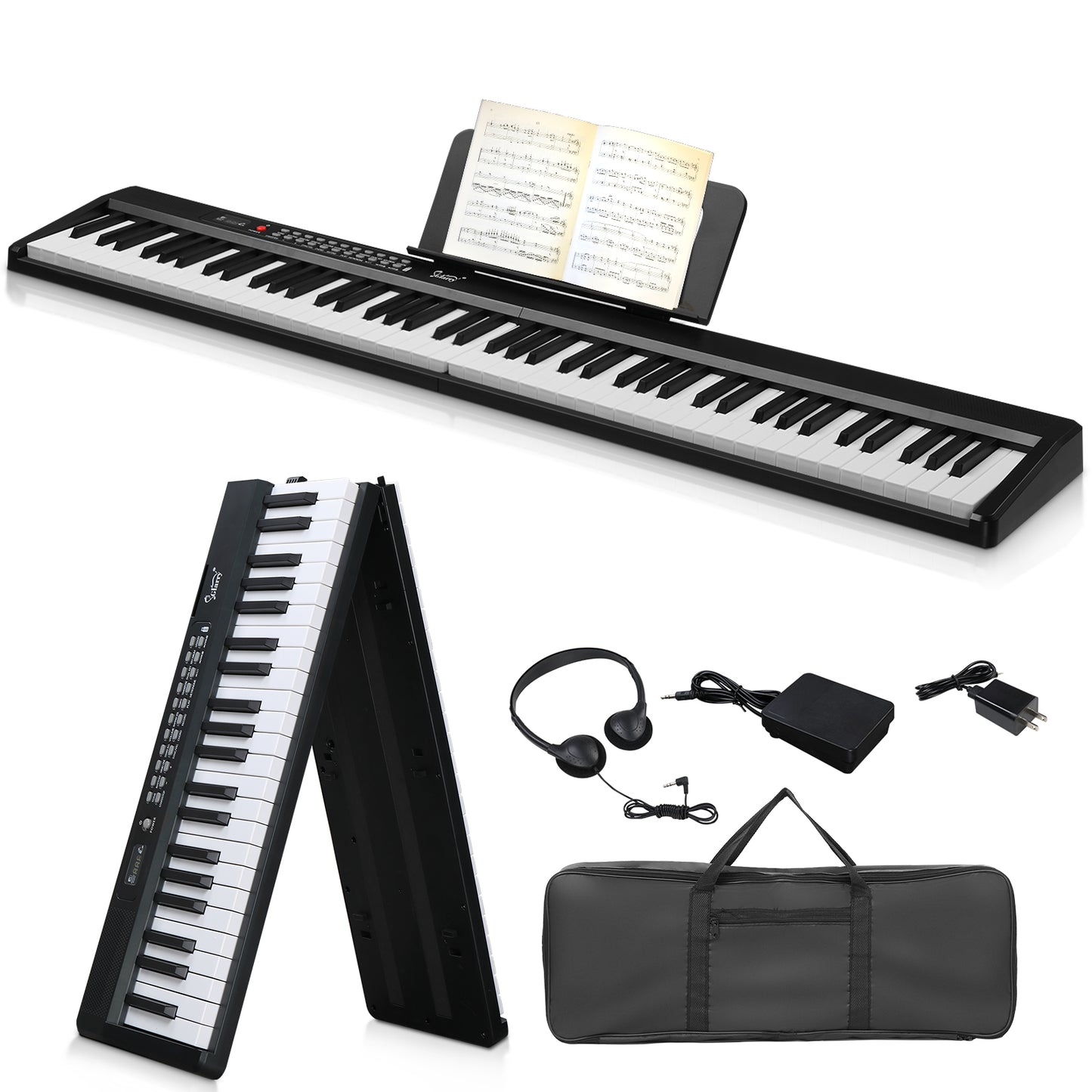 GPP-106 88 Key Folding Piano Semi-Weighted Standard Keyboards Digital Piano with MIDI Bluetooth, Handbag,Headphone,for Piano Lover Black color
