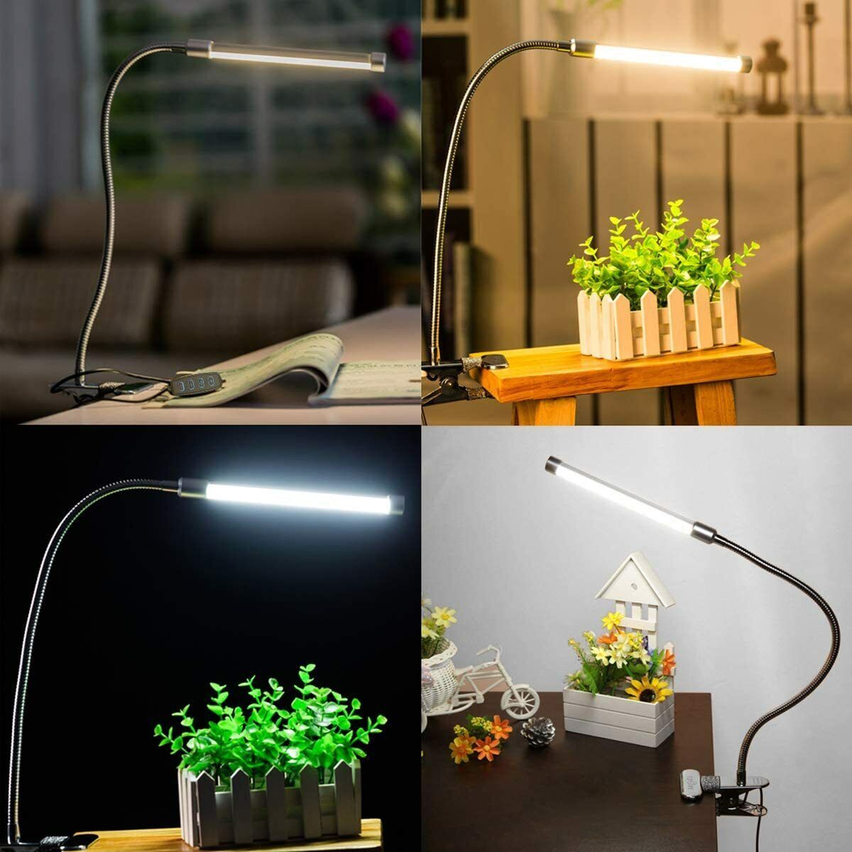 USB Clip On Desk Lamp Flexible Clamp Reading Light LED Bed Table Bedside Night