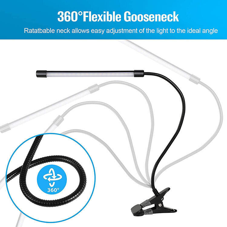 USB Clip On Desk Lamp Flexible Clamp Reading Light LED Bed Table Bedside Night