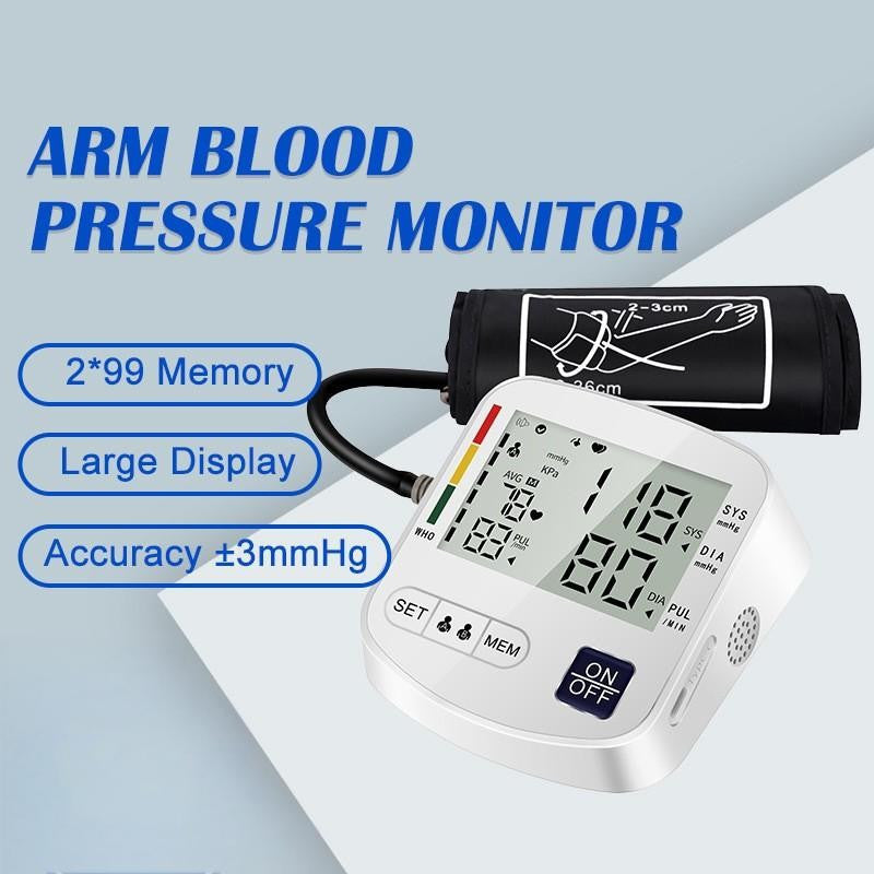 Multifunctional Home Blood Pressure Monitor With Cuff, Records 99 Measurements And Tracks Heart Rate