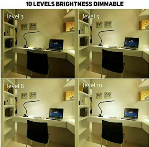USB Clip On Desk Lamp Flexible Clamp Reading Light LED Bed Table Bedside Night