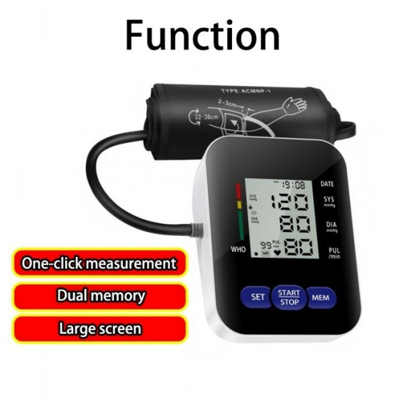 Multifunctional Home Blood Pressure Monitor With Cuff, Records 99 Measurements And Tracks Heart Rate