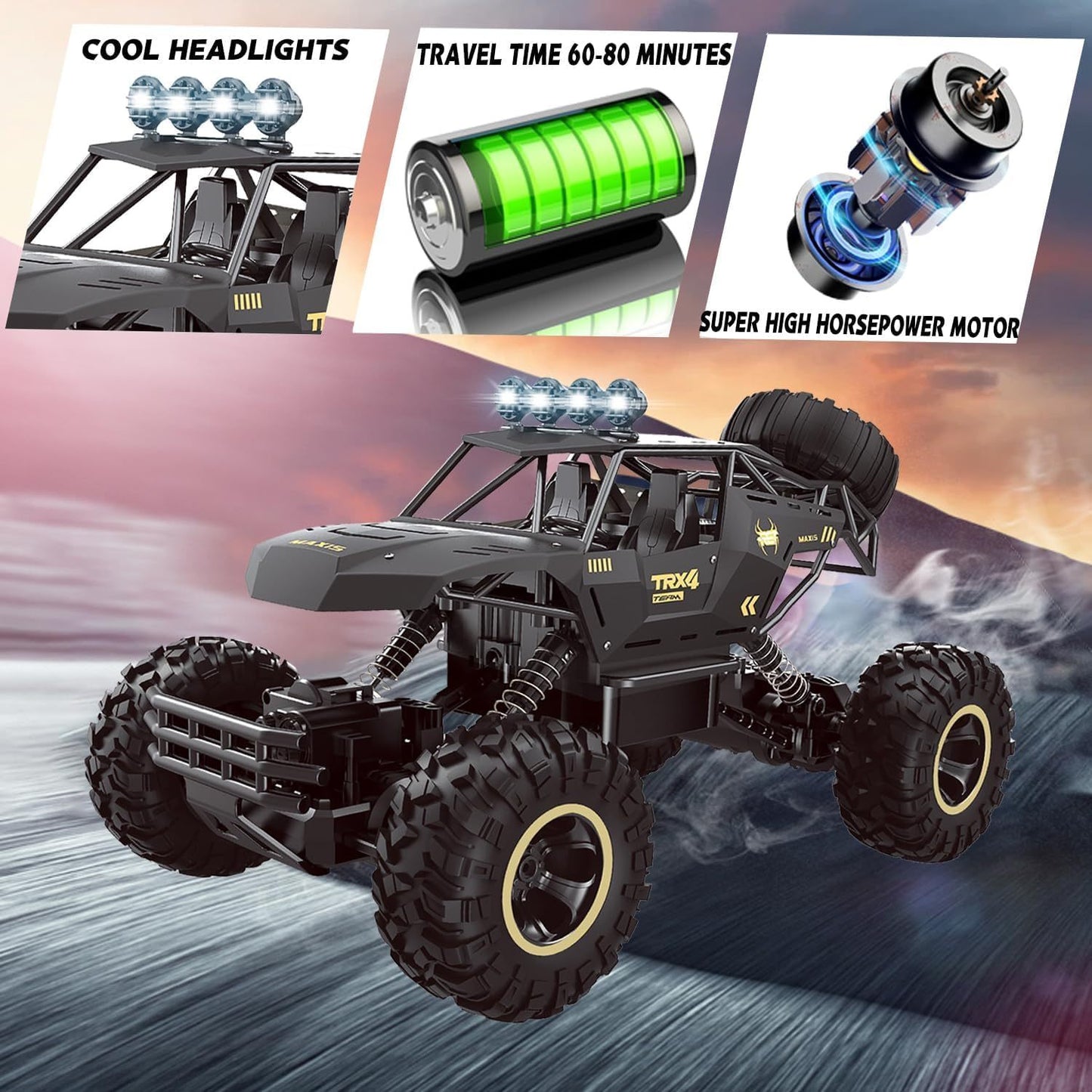 UK 4DRC Rc Car Rock Crawler Rechargeable Off Road Truck 4WD , Metal Shell LED Headlights RC Remote Control Off Road Car Truck, Logistics Is Randomly Sent By EVRI,DPD,Amazon Logistics,Royal Mail