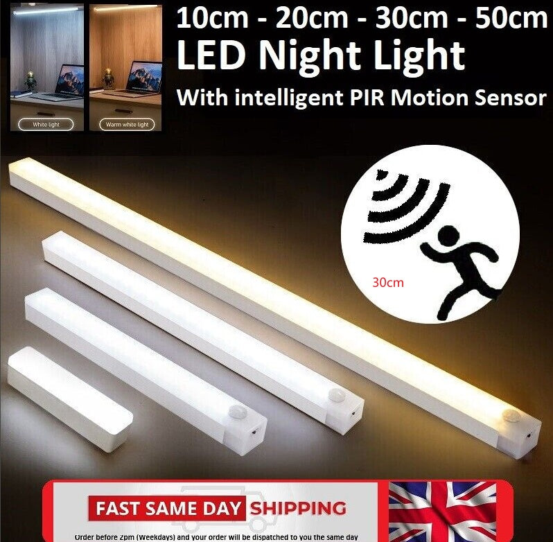 Strip Light LED PIR Motion Sensor USB Rechargeable Magnetic Cabinet Closet Lamp