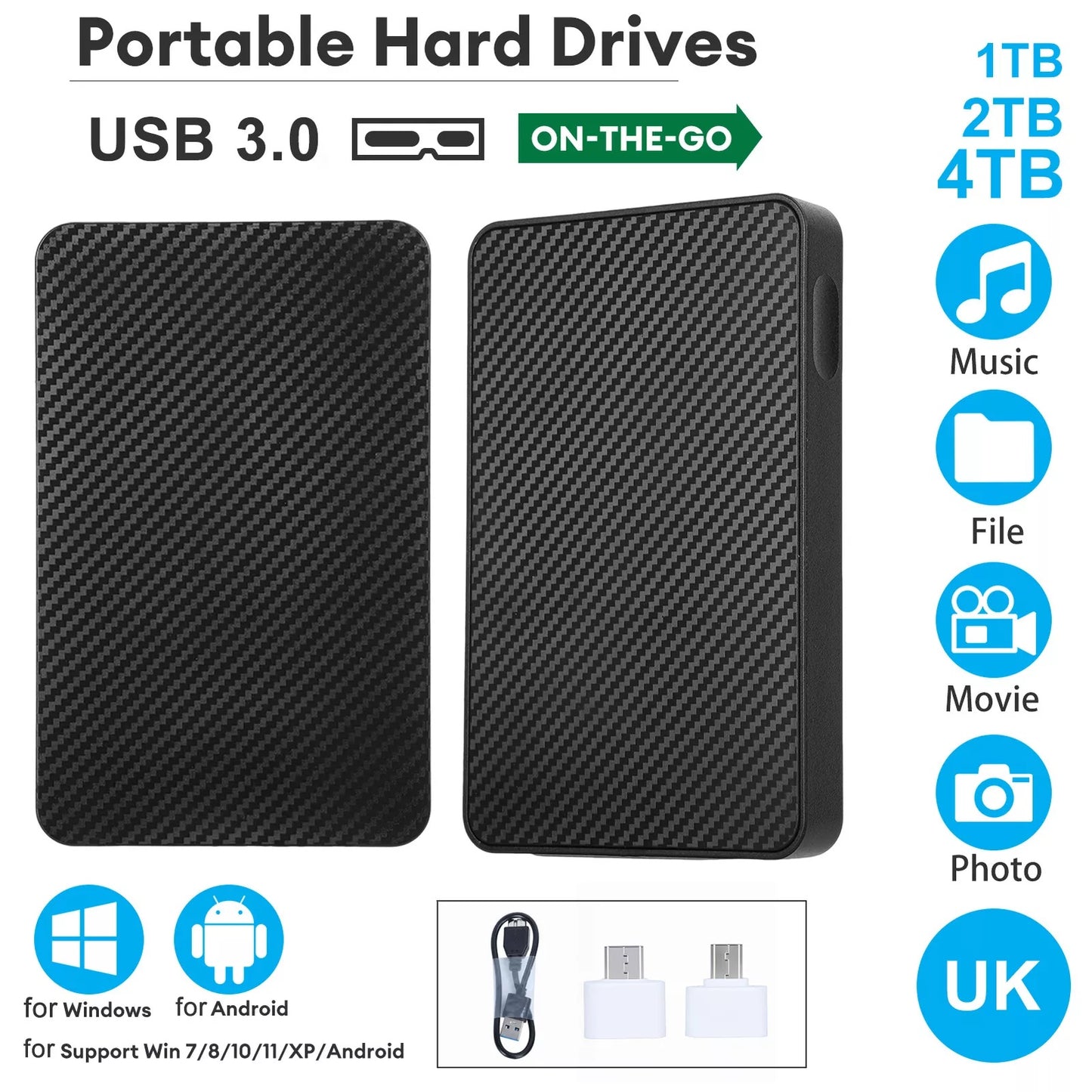 2-4TB 2.5-INCH SATA HARD DISK DRIVE PORTABLE HIGH SPEED USB 3.0 EXTERNAL HDD