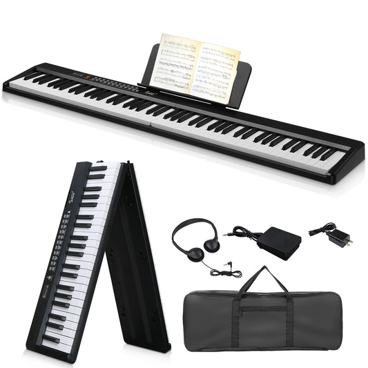 GPP-106 88 Key Folding Piano Semi-Weighted Standard Keyboards Digital Piano with MIDI Bluetooth, Handbag，Headphone，for Piano Lover Black color