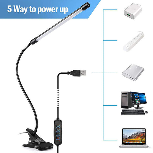 USB Clip On Desk Lamp Flexible Clamp Reading Light LED Bed Table Bedside Night