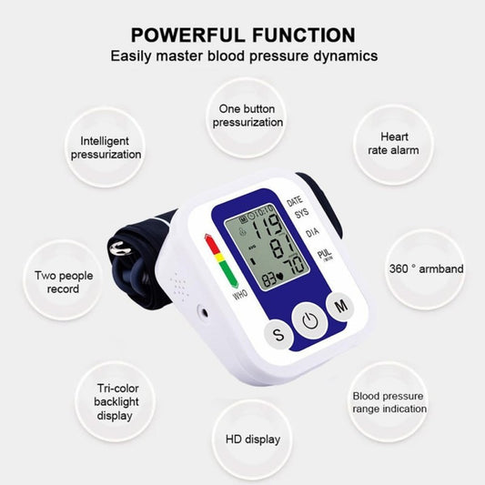Multifunctional Home Blood Pressure Monitor With Cuff, Records 99 Measurements And Tracks Heart Rate